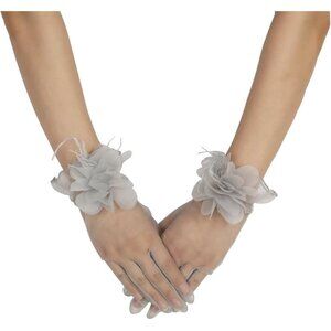 Women's Tulle Floral Short Silver Gloves Flower Design Tea Party Accessories
